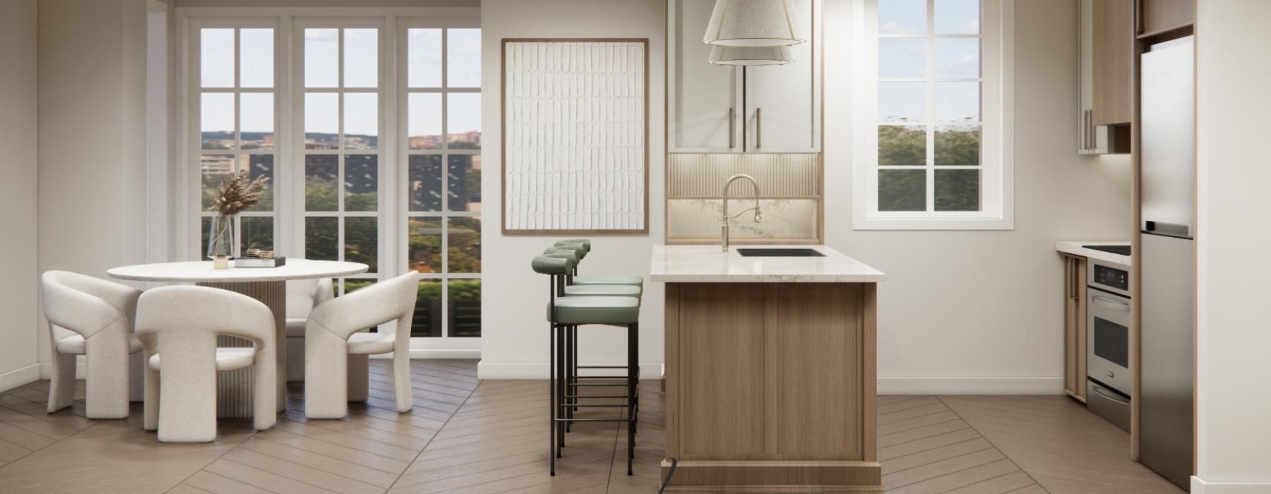 a kitchen and dining room