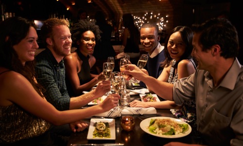 a group of people eating